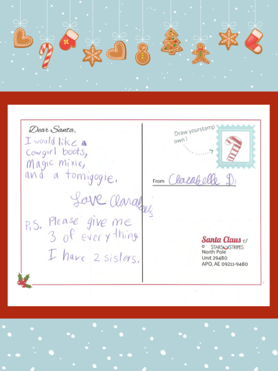Letter to Santa from Clarabelle D.