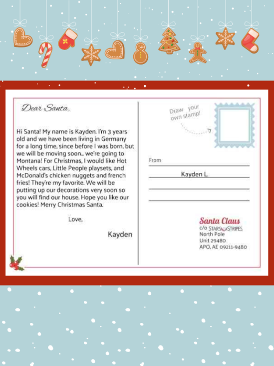 Letter to Santa from Kayden L.