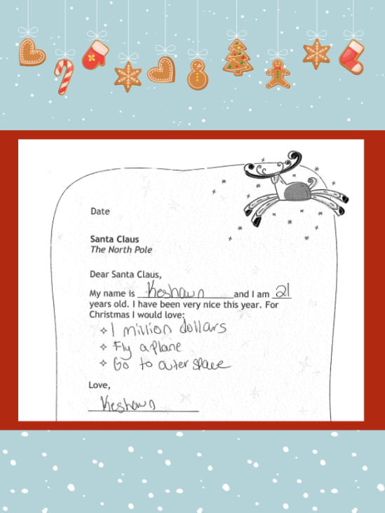 Letter to Santa from Keshawn