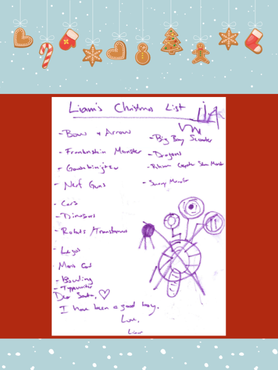 Letter to Santa from Liam