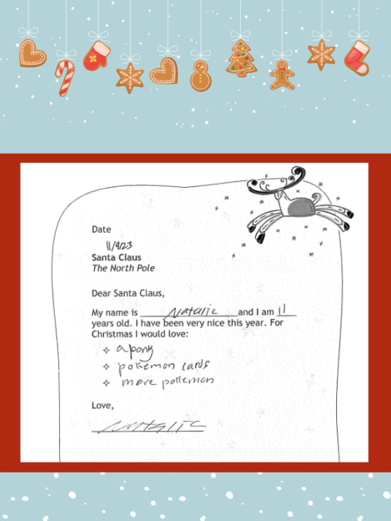 Letter to Santa from Natalie