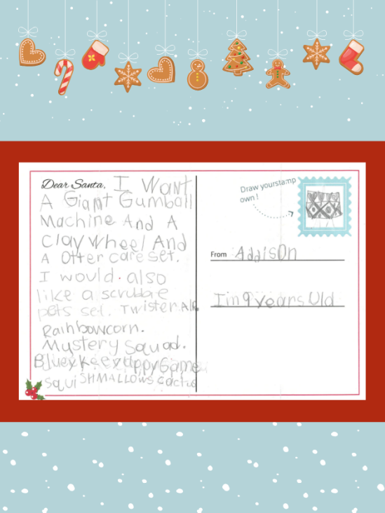 Letter to Santa from Addison M.