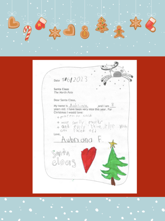 Letter to Santa from Aubriana F.