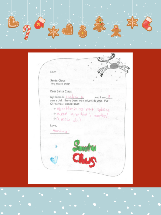 Letter to Santa from Aunalysia F.