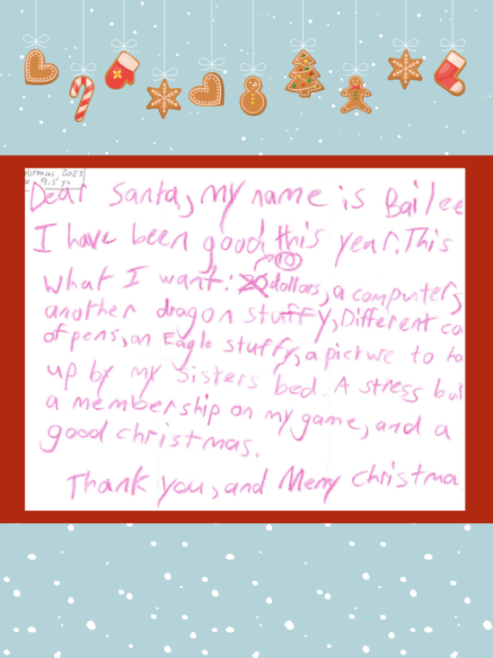Letter to Santa from Bailee