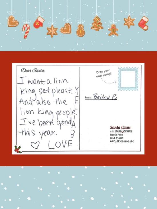 Letter to Santa from Bailey B.