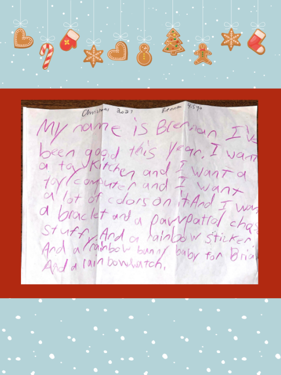 Letter to Santa from Brennan