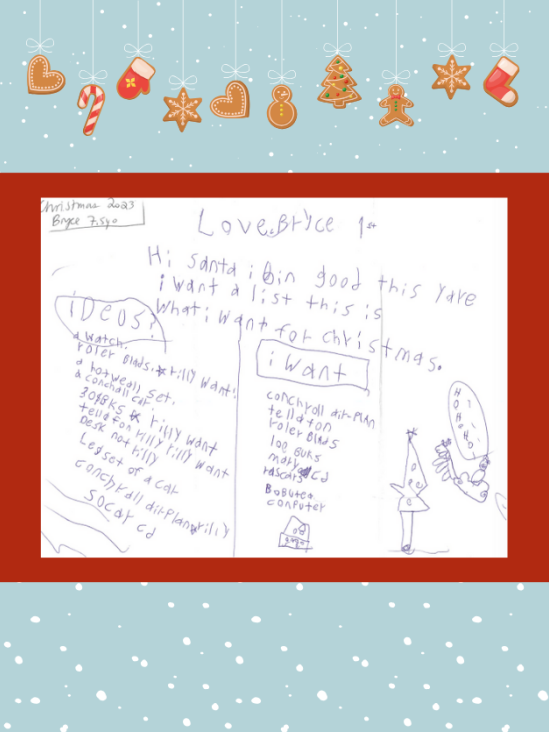 Letter to Santa from Bryce