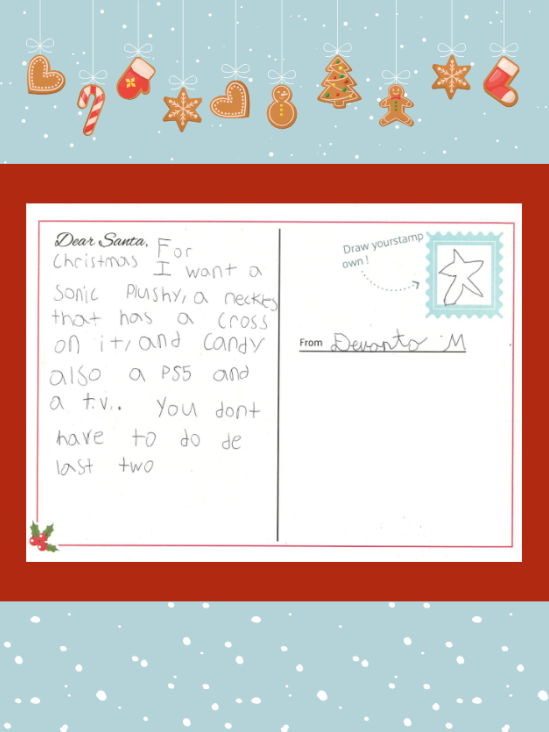 Letter to Santa from Devanto M.