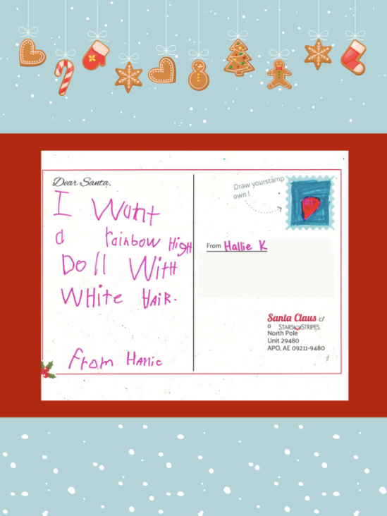 Letter to Santa from Hallie K.