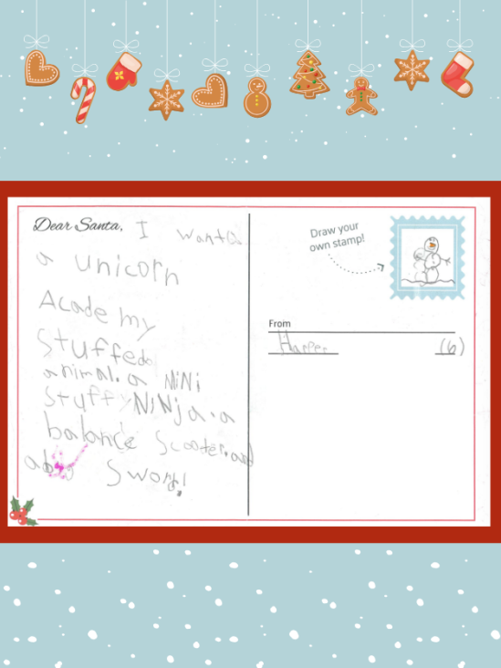 Letter to Santa from Harper S.