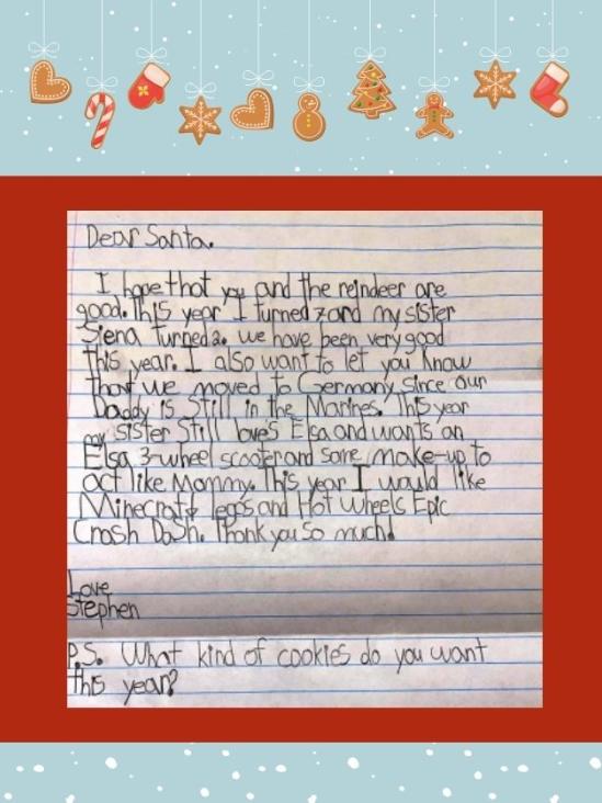 Letter to Santa from Stephen