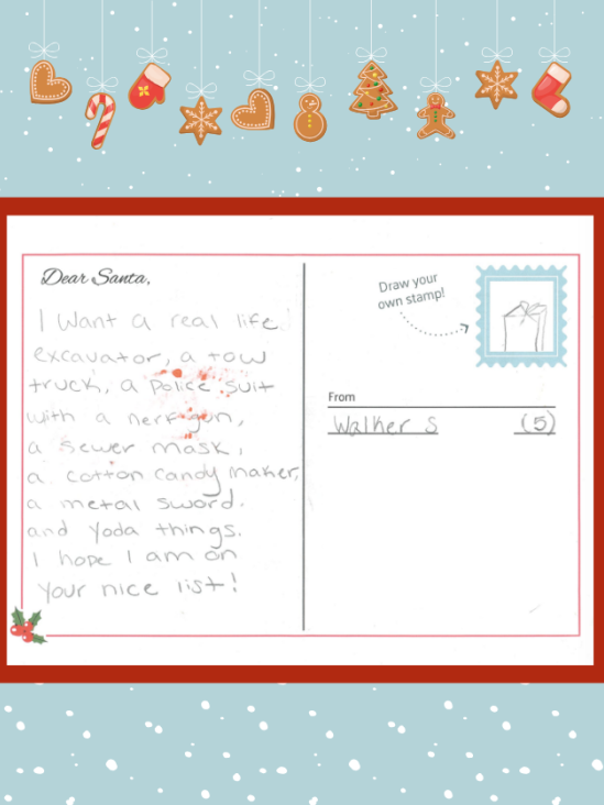 Letter to Santa from Walker S.