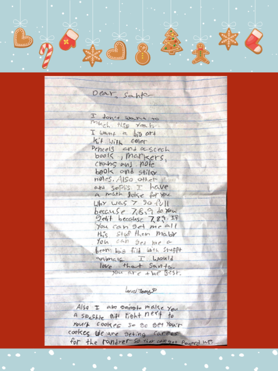 Letter to Santa from Zoey